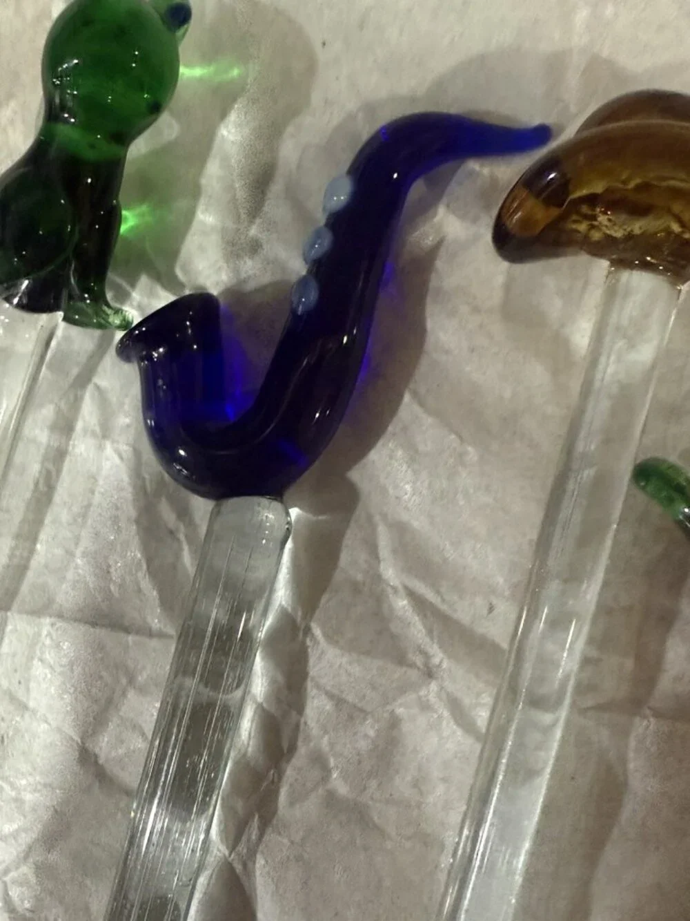 Set of 8 Vintage GLASS Cocktail Stir Sticks Barware SWIZZLE STICKS-frog Parrot..